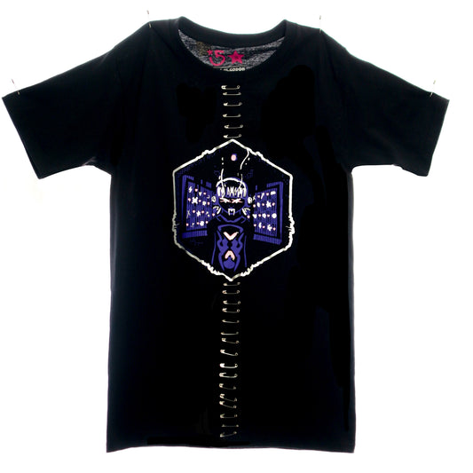 Black punk streetwear T-shirt with sublimated graphic of a girl in a club mirror